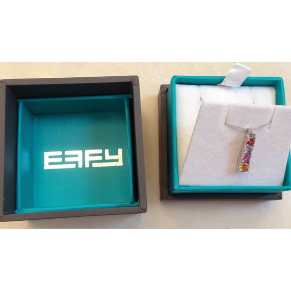 NWT orig $1350 Effy Multicolor Rainbow Sapphire 14KT White Gold Pendant 1.08 TCW - Picture 6 of 7